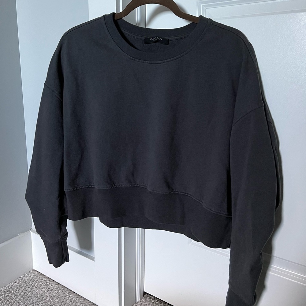 AllSaints charcoal cropped Crewneck sweater